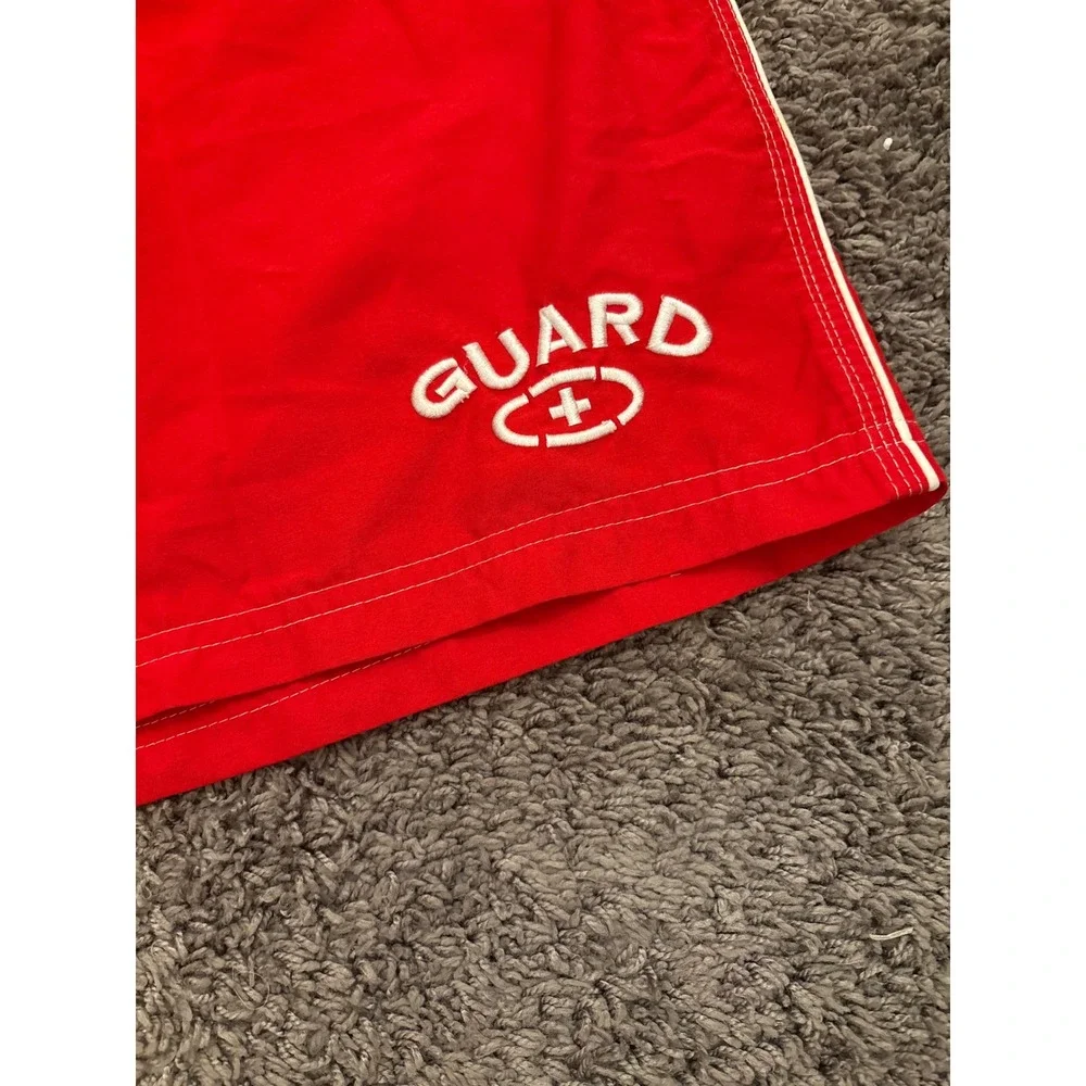 Doretex Mens Red Lifeguard Board Shorts Swim Trunks Guard Logo Cargo Pocket M